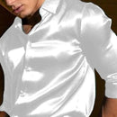Men's Shirt Fashion Shiny Surface Lapel Long Sleeve Solid Color