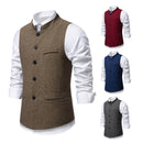 New Men's Retro Stand Collar Herringbone Senior Solid Color Suit Vest