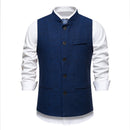 New Men's Retro Stand Collar Herringbone Senior Solid Color Suit Vest