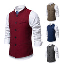 New Men's Retro Stand Collar Herringbone Senior Solid Color Suit Vest
