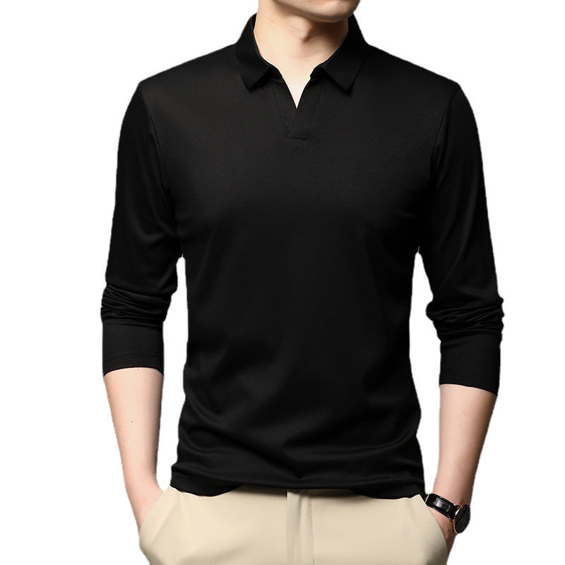 Men’s Casual Cotton Long-Sleeve Shirt – Classic Solid Color, Comfortable Lapel Design