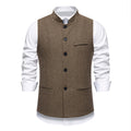New Men's Retro Stand Collar Herringbone Senior Solid Color Suit Vest